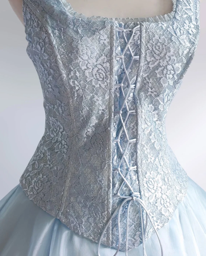 Light Blue Tulle Lace Long Prom Dresses Evening Party Dress fg8324