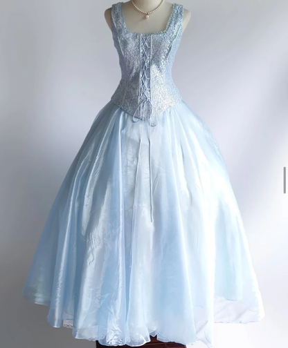 Light Blue Tulle Lace Long Prom Dresses Evening Party Dress fg8324