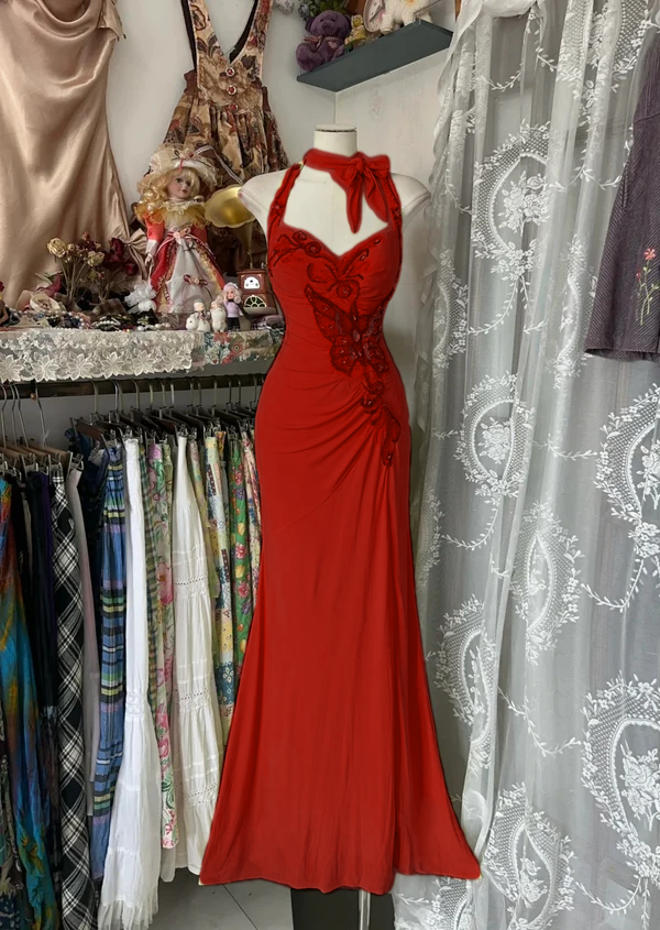 Yellow Halter Mermaid Long Prom Gown Evening Dress    fg7398