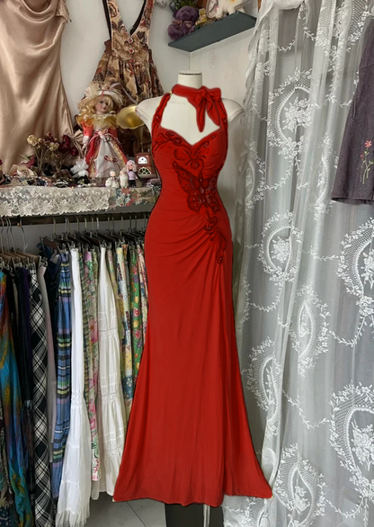 Yellow Halter Mermaid Long Prom Gown Evening Dress    fg7398
