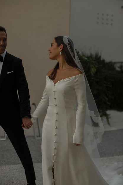 Elegant Off White Unique Wedding Dress Long Bridal Gown   fg7557