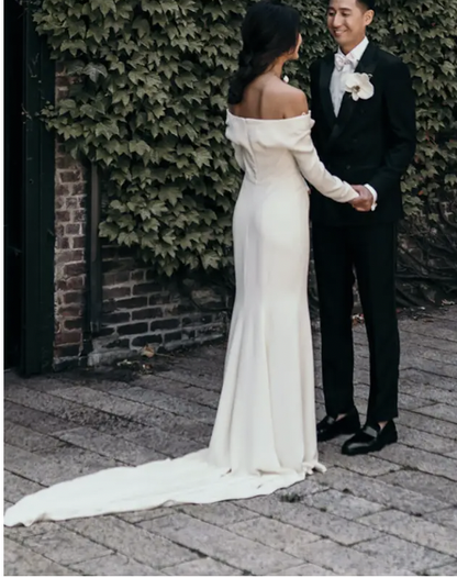 Elegant Off White Unique Wedding Dress Long Bridal Gown   fg7557