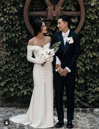 Elegant Off White Unique Wedding Dress Long Bridal Gown   fg7557