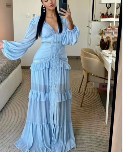 Blue Chiffon Long Prom Dresses Sexy Evening Dress fg7574
