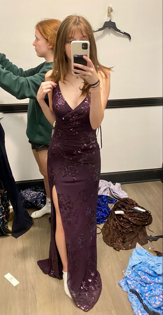 Grap V Neck Long Prom Dress Classy Formal Evening Dress With Split fg8269