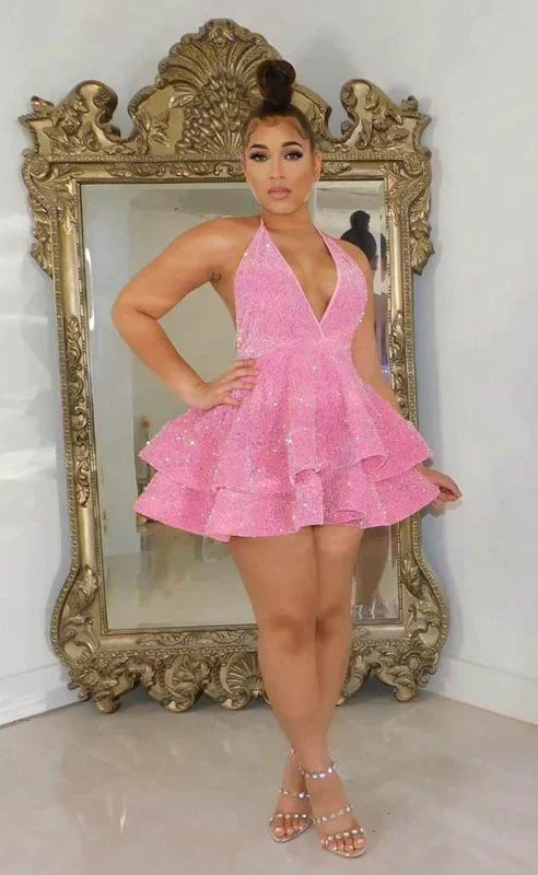 18th Birthday Outfit Pink Sequin Homecoming Dress Sexy Graduation Dresses SH3630