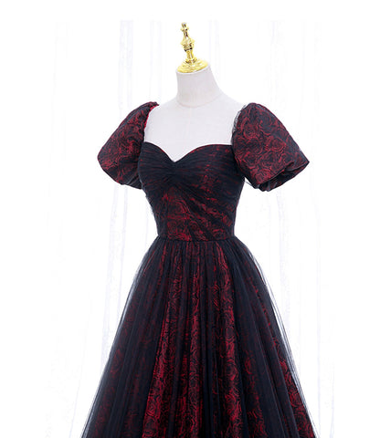 A-line Black Tulle Long Prom Dress Evening Dress SH1614