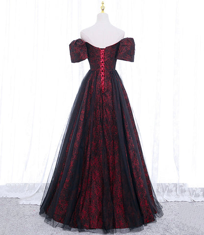 A-line Black Tulle Long Prom Dress Evening Dress SH1614