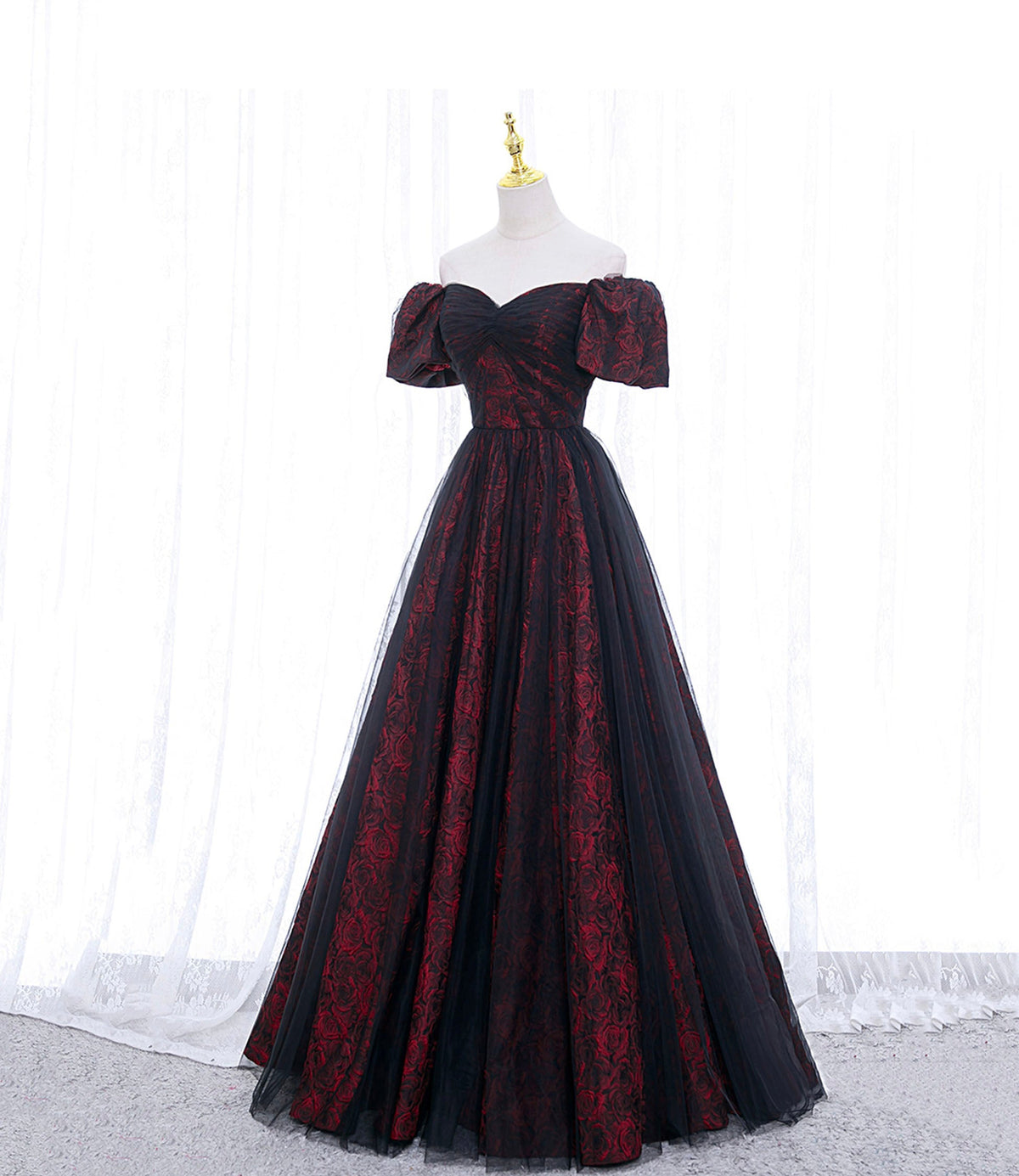 A-line Black Tulle Long Prom Dress Evening Dress SH1614