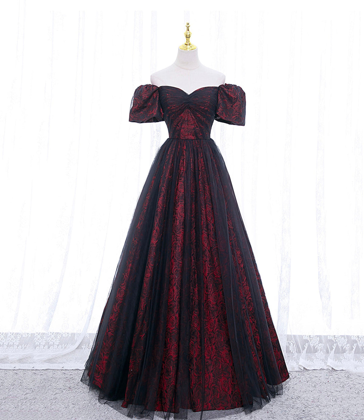 A-line Black Tulle Long Prom Dress Evening Dress SH1614