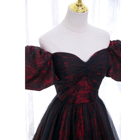 A-line Black Tulle Long Prom Dress Evening Dress SH1614