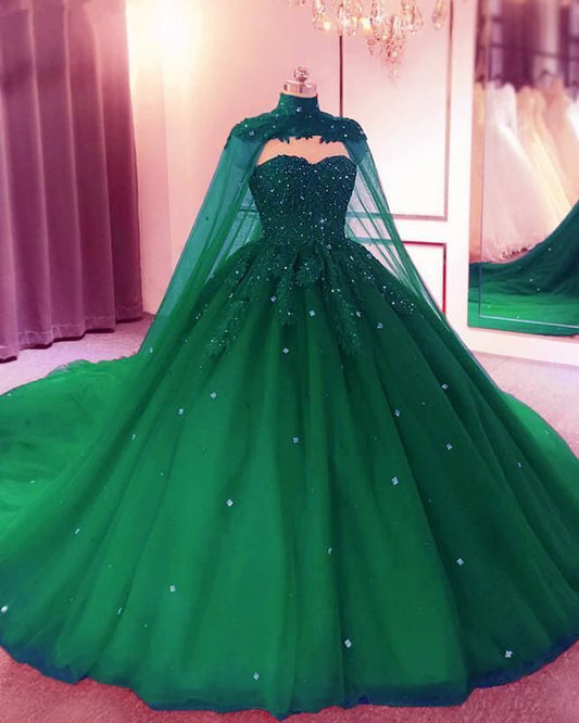 Sweetheart Ball Gown Prom Dress With Cape Quinceanera Dresses E397