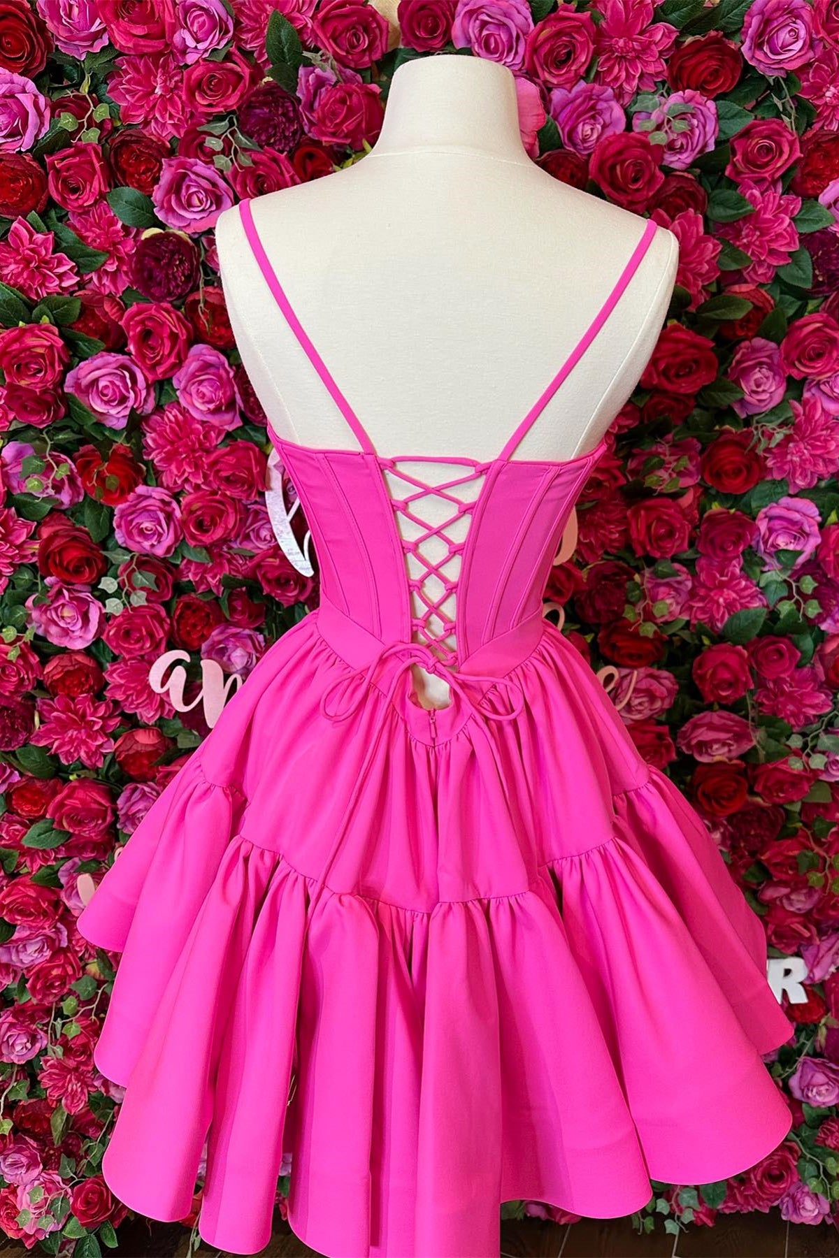 Hot Pink A-line Ruffled Lace-Up Homecoming Dress