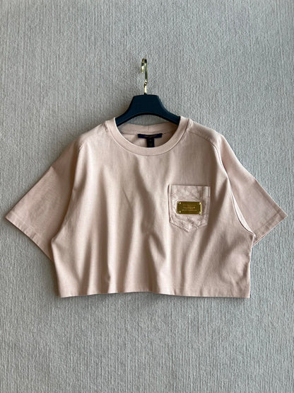 LV 25 Monogram Pocket Patch Iron Elastic Waist Set Light Pink Cotton