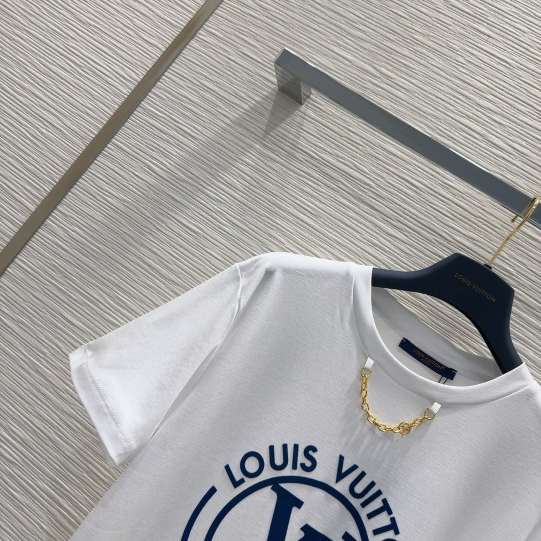 LV 25 News T-SHIRT White Blue Cotton