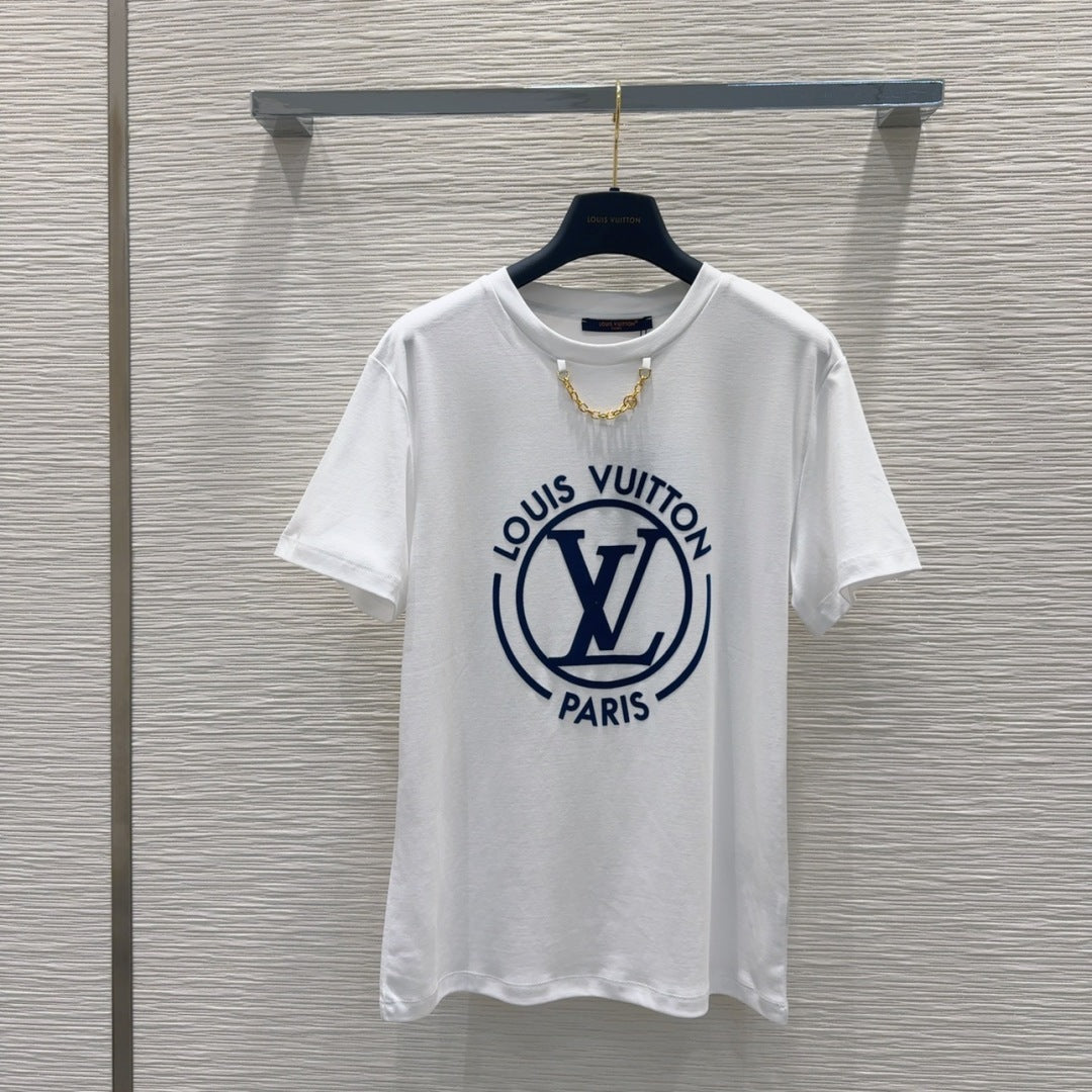 LV 25 News T-SHIRT White Blue Cotton