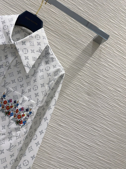 LV 25 Floral Wristband Shirt White Grey Polyester