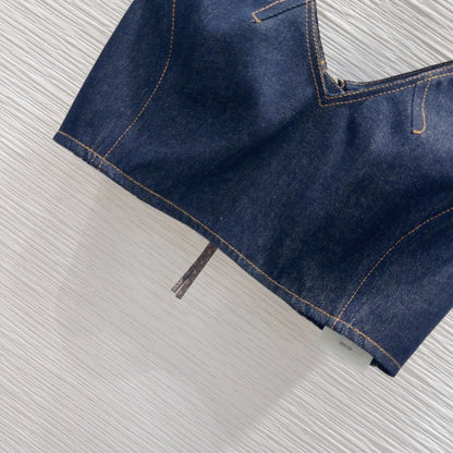 LV 25 Denim Back Zipper Shirt Blue Cotton