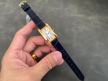 Tank Americane 20mm Gold Case Black Leather Strap