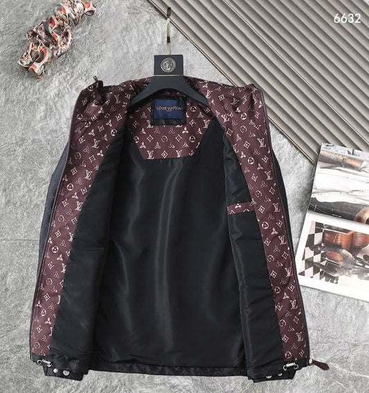 LV BLACK AND WINE RED TRIM MONOGRAM HOODED JACKET 238984