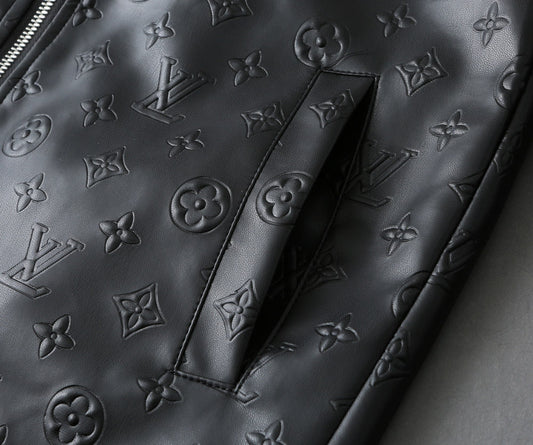 LV SHIRT JACKET IN BLACK CALFSKIN EMBOSSED LOGO 238988
