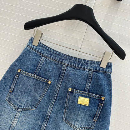 LV 25 Denim Skirt Blue Cotton