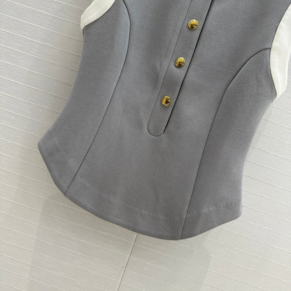 LV 25 Princess Seams Vest Grey Polyester Cotton