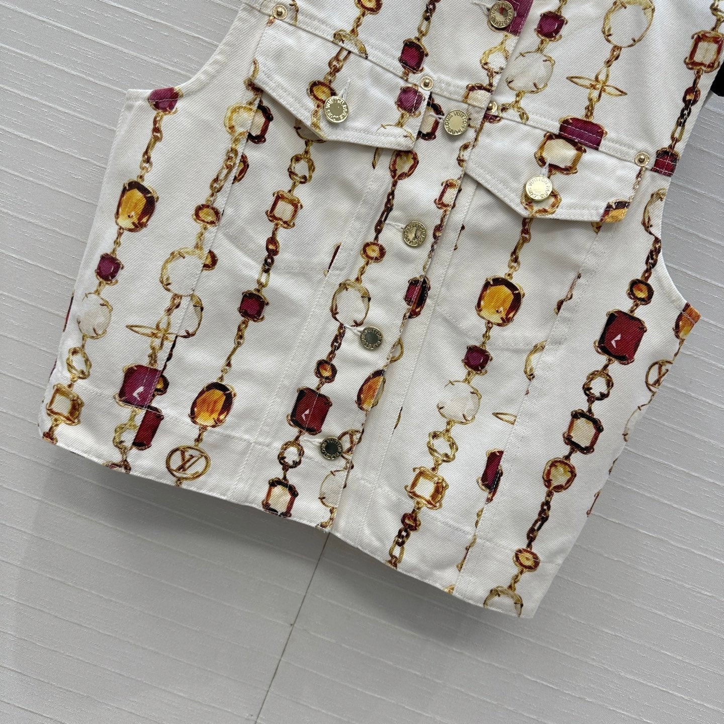 LV 25 Classic Elements Colorful Gemstone Necklace Vest White Cotton