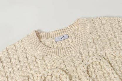Loewe 2025 Anagram Cable-knit Sweater Cream Wool 315680