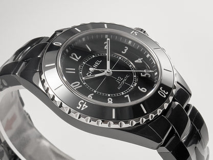 J12 Date Automatic Black Ceramic White Numerals Black Dial Black Steel Hands