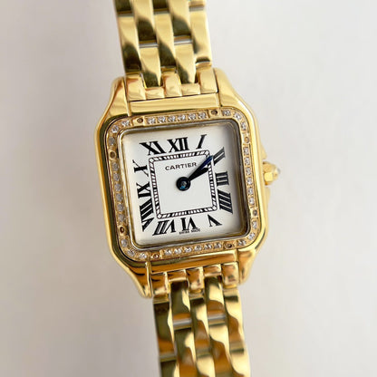 Panthere 22mm Gold Diamond Bezel Double Chain 44cm