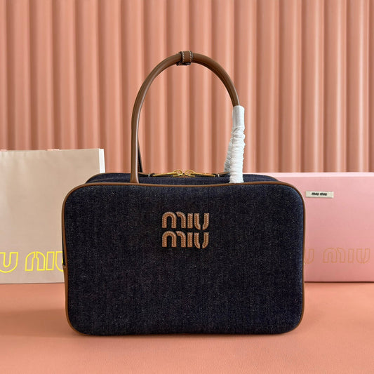 Miu Beau Large Bag 34cm Dark Blue Cotton 257979