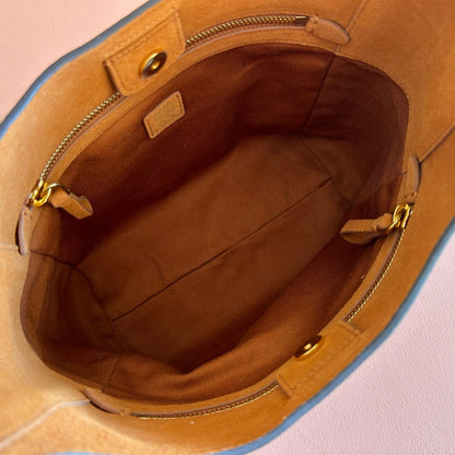 Miu Leather Bucket Bag 23cm Brown Grain Cowhide