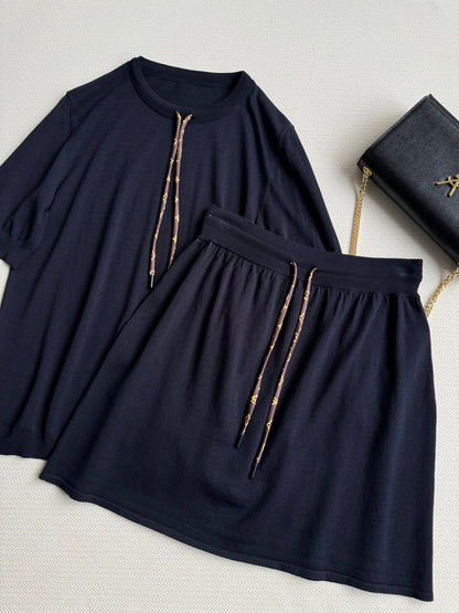 LV Knitted Skirt Black Cotton Wool
