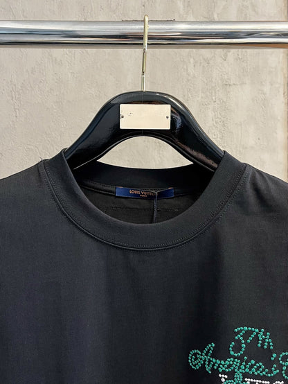 LV T-SHIRT IN BLACK EMBROIDERED LOGO PURE COTTON 238776