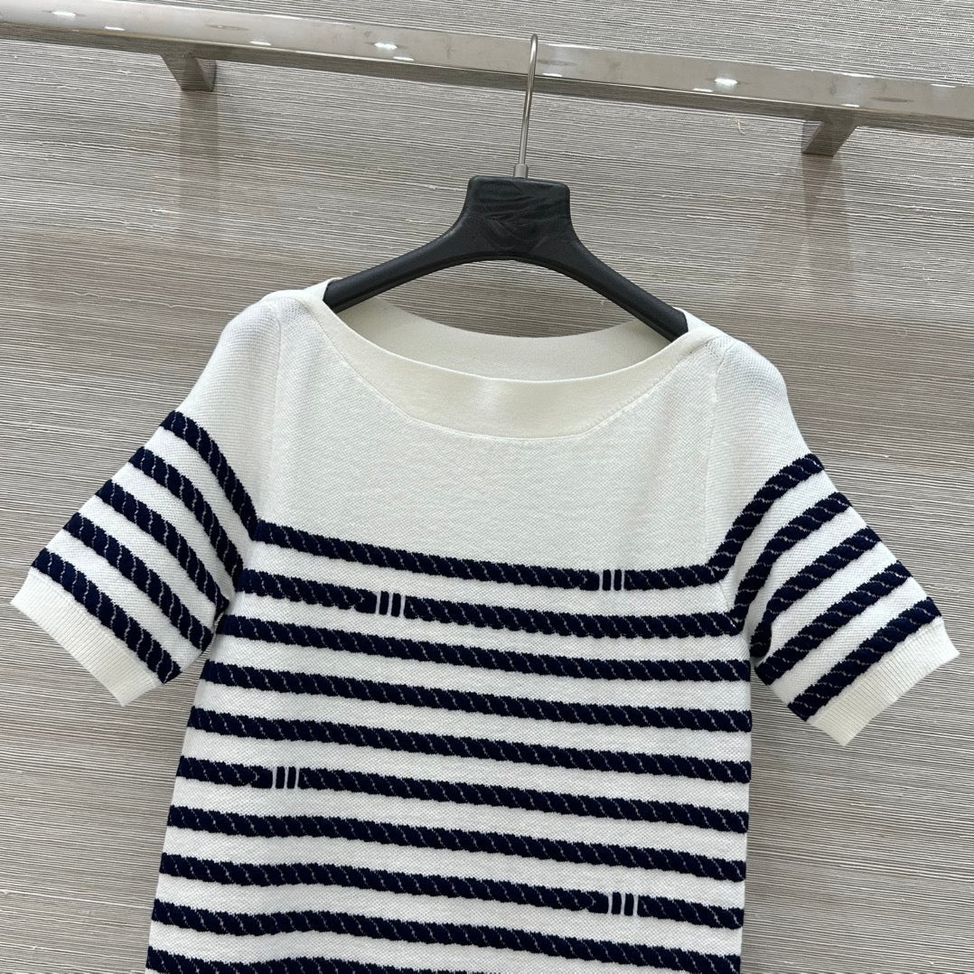 LV 25 Button Rope Short-Sleeved Shirt White Blue Wool