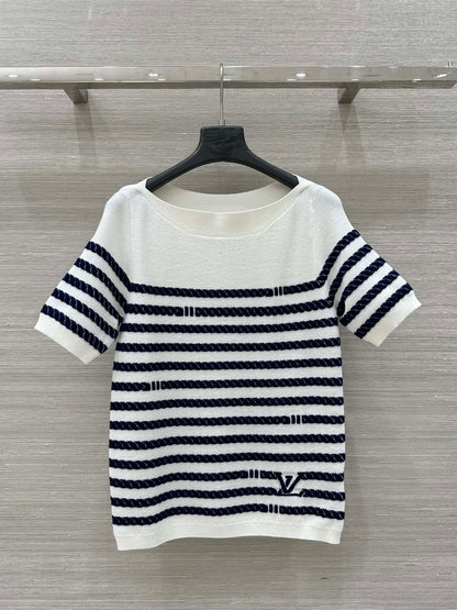 LV 25 Button Rope Short-Sleeved Shirt White Blue Wool