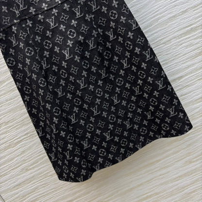 LV 25 Logo Jacquard Sleeveless Denim Straight Dress Black Cotton