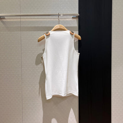 LV Metal Buckle Decorated Camisole Shirt White Cotton
