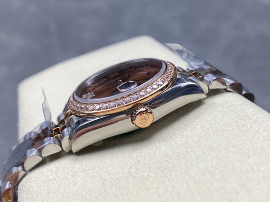 Datejust 31mm Pink Gold Steel Diamond Bezel Chocolate Dial