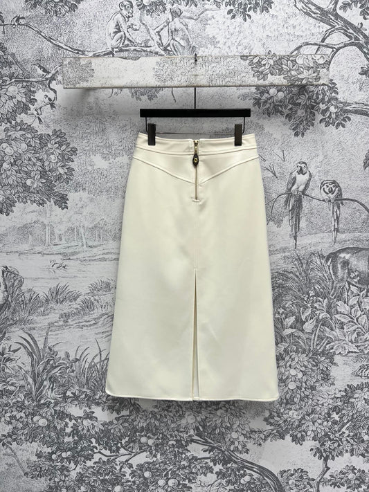 LV 25 Long Skirt Logo White Polyamide Wool