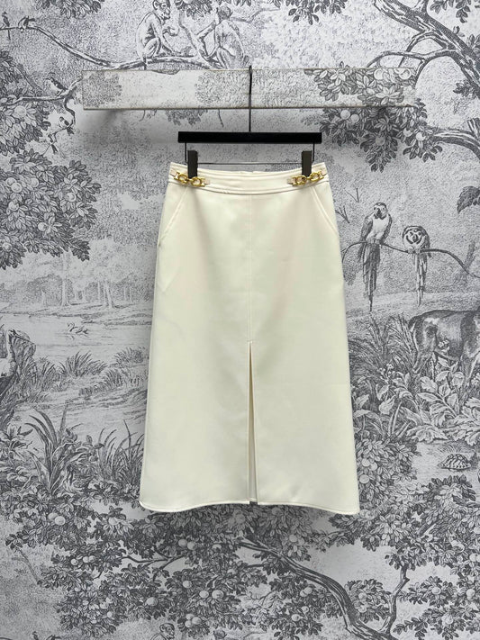 LV 25 Long Skirt Logo White Polyamide Wool