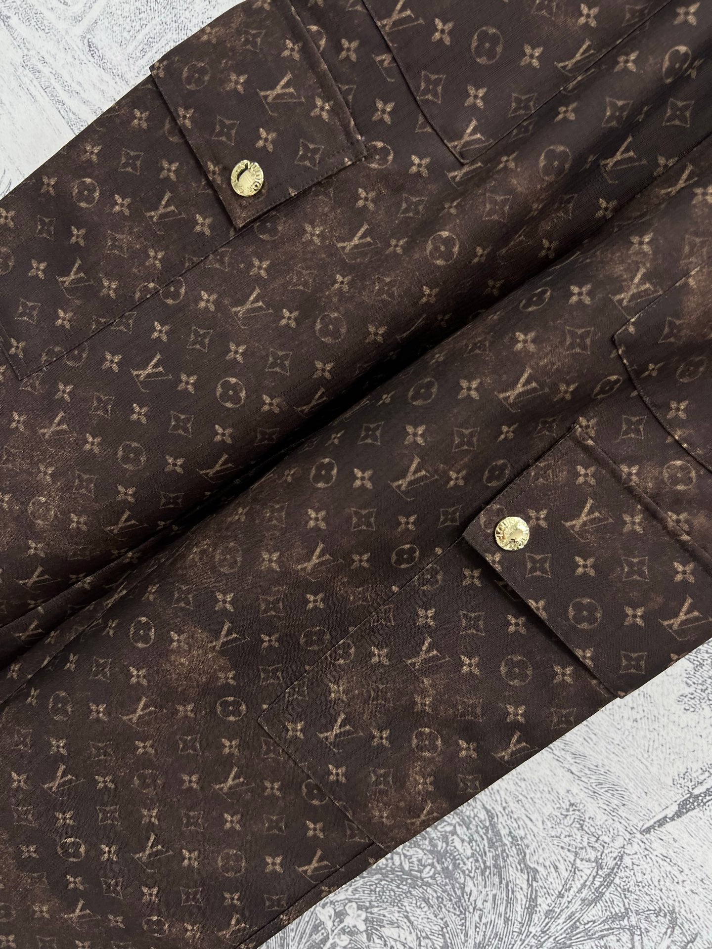 LV 25 Monogram Jacquard Workwear Straight Pants Brown Polyester