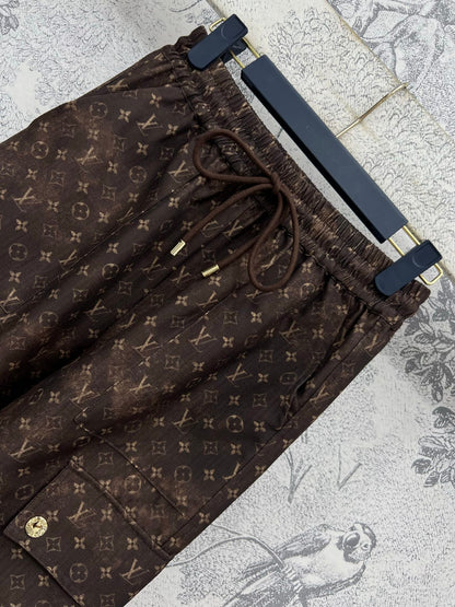 LV 25 Monogram Jacquard Workwear Straight Pants Brown Polyester