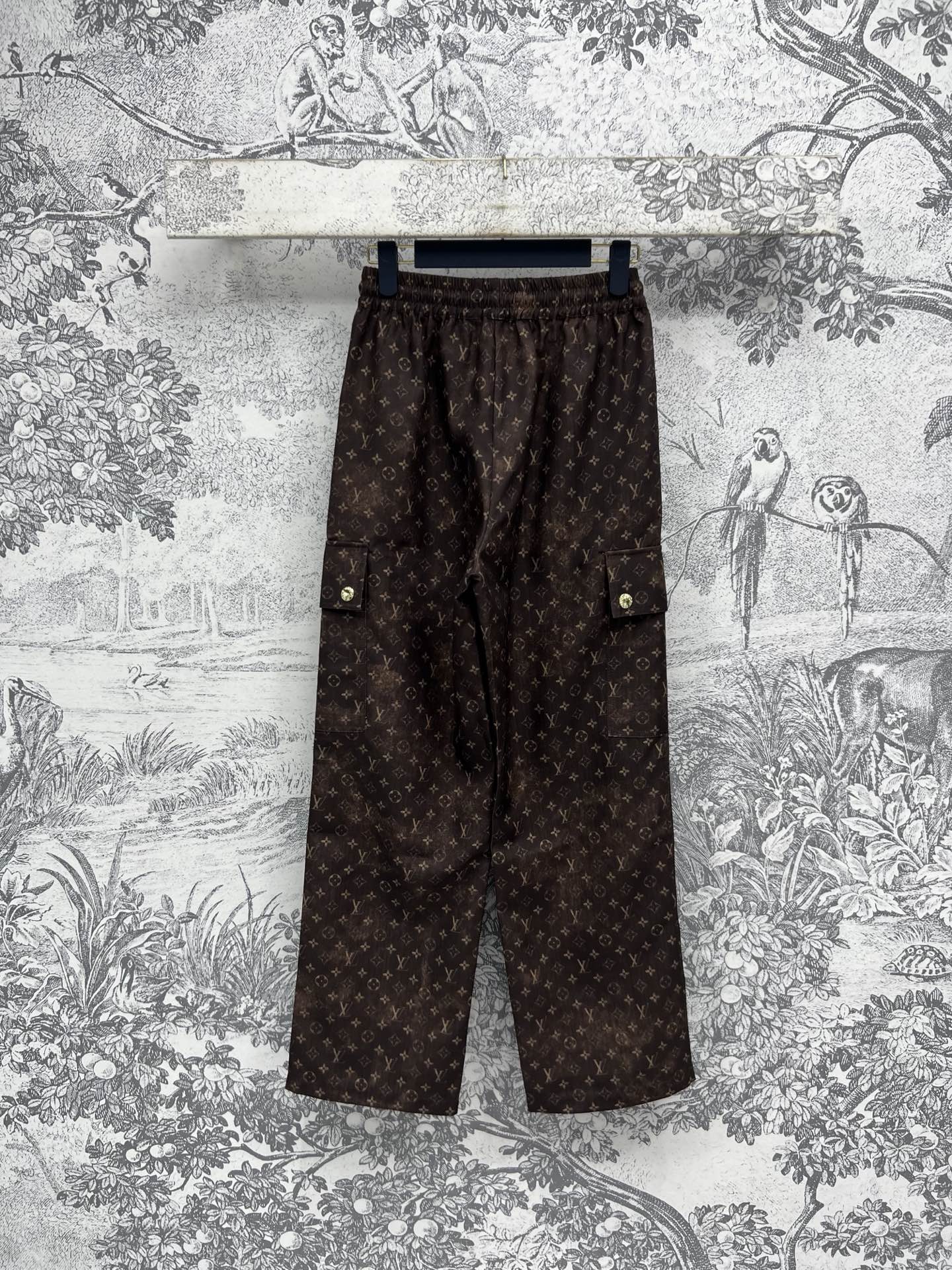 LV 25 Monogram Jacquard Workwear Straight Pants Brown Polyester
