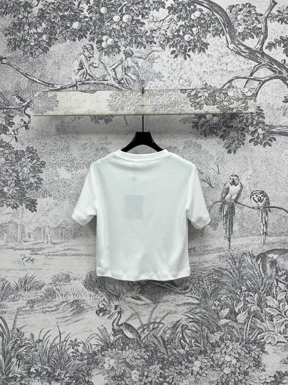 LV 25 Dusk Printed Patch Short-sleeved T-shirt White Cotton