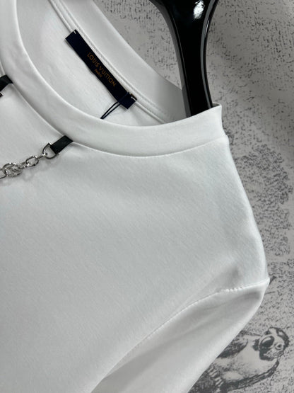 LV 25 Short-Sleeved T-shirt Back Logo Print White Cotton