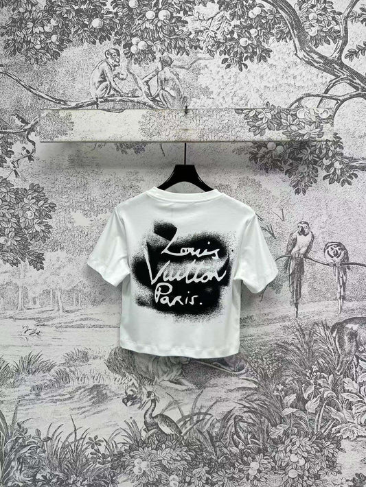 LV 25 Short-Sleeved T-shirt Back Logo Print White Cotton