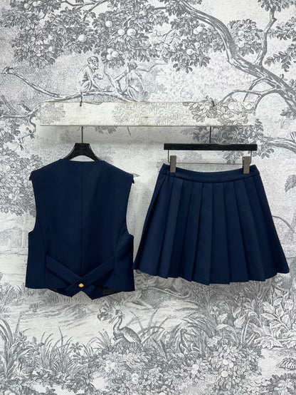 LV 25 Slight Waist Design Set Vest Blue Polyester