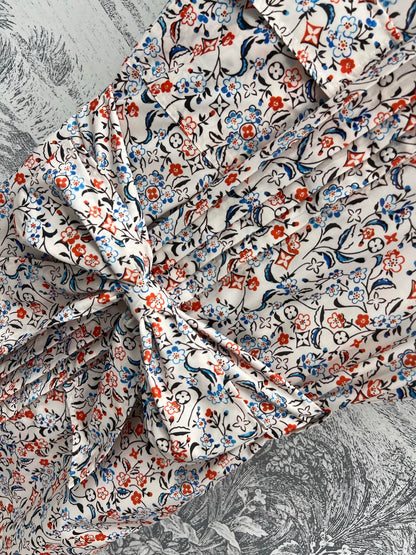 LV 25 Floral Print Stand-up Collar Sleeveless Dress Multicolor Poliester